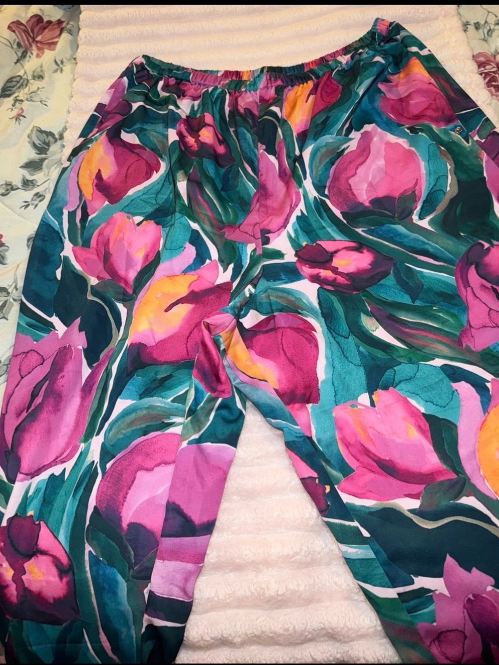 Fabletics Teal & Pink Floral Wide-Leg Sleepwear/lounging pants Sz 2XL NWT - Picture 3 of 6